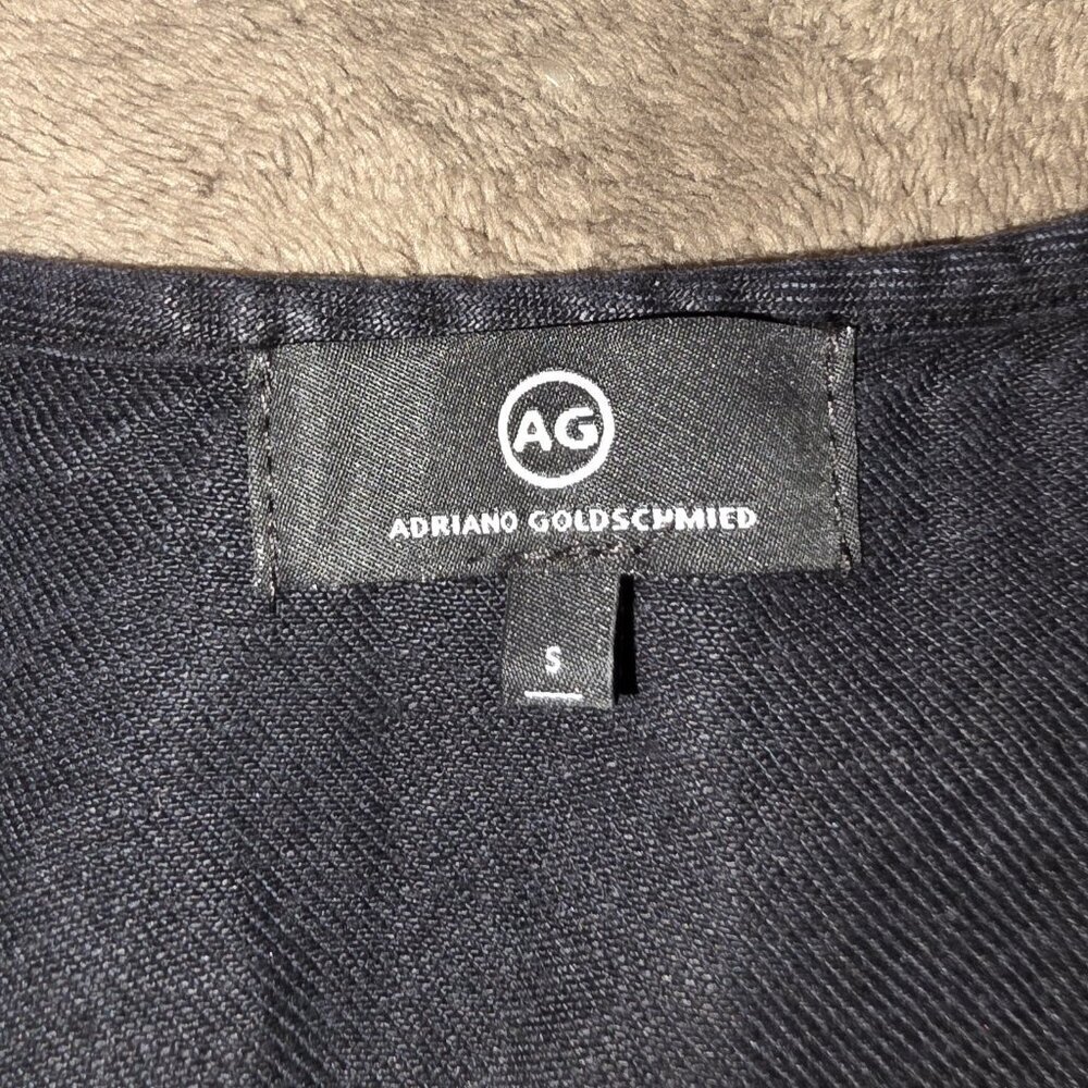 AG Adriano Goldschmied Trista Black Linen Chambray Notch V-Neck Blouse Small - Picture 4 of 14